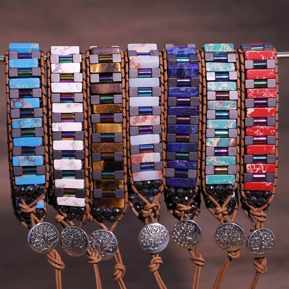 Handcrafted Natural Stone Box Chain Bracelet, Unisex